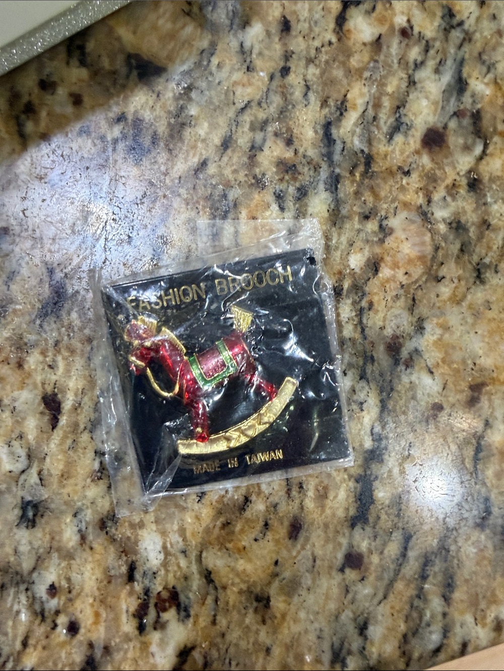 Gold & Red Rocking Horse Brooch -